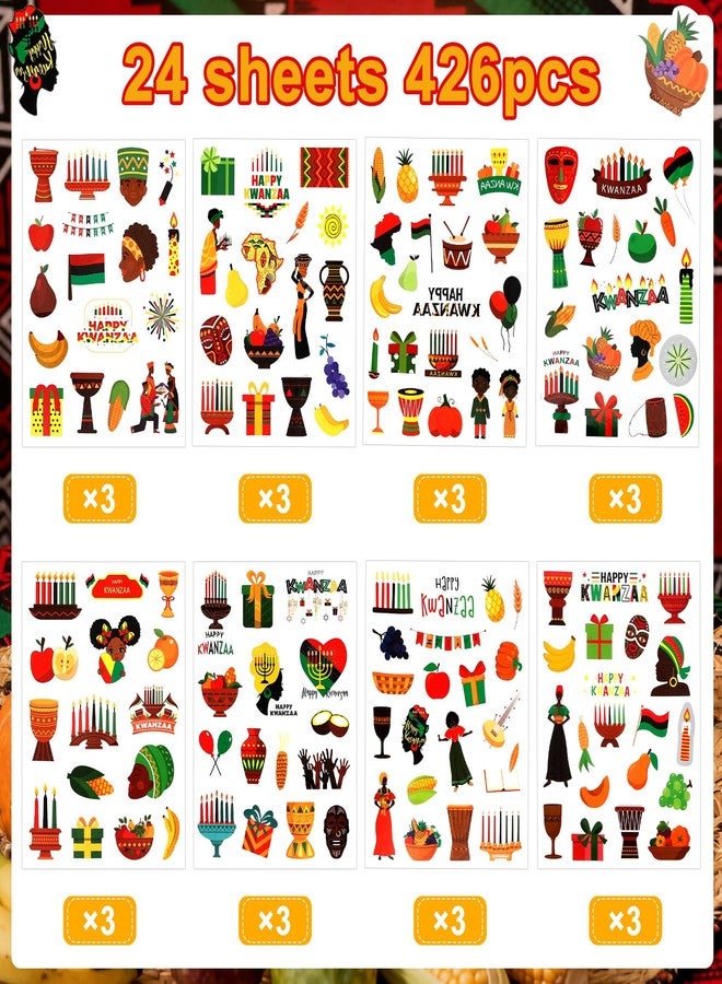 Fenreen Kwanzaa Stickers, 426 PCS Happy Kwanzaa Stickers for Kids, 24 Sheets Self-Adhesive African American Festival Holiday Sticker Crafted Decals for Scrapbooking Activity Decorations Party Favors - Image 4